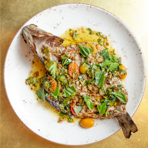 wood-grilled-Branzino-green-garlic-salsa-verde-blistered-tomatoes